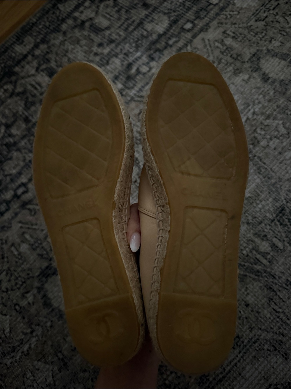 CHANEL Beige Leather Espadrilles with Black Cap Toe - Picture 5 of 8